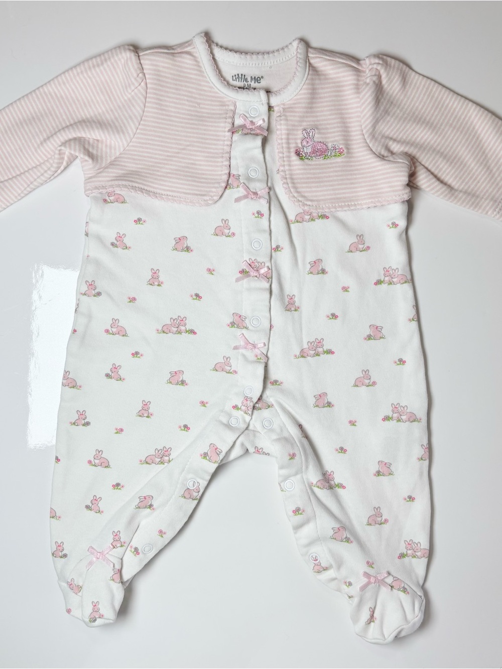 Coquette Little Me Pink Bunny Footie Sleeper Bows 3M Retro Style Vest Cottage